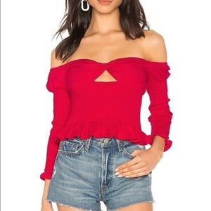 Majorelle Brooke Keyhole Linen Red Smocked Top Women’s Small Revolve